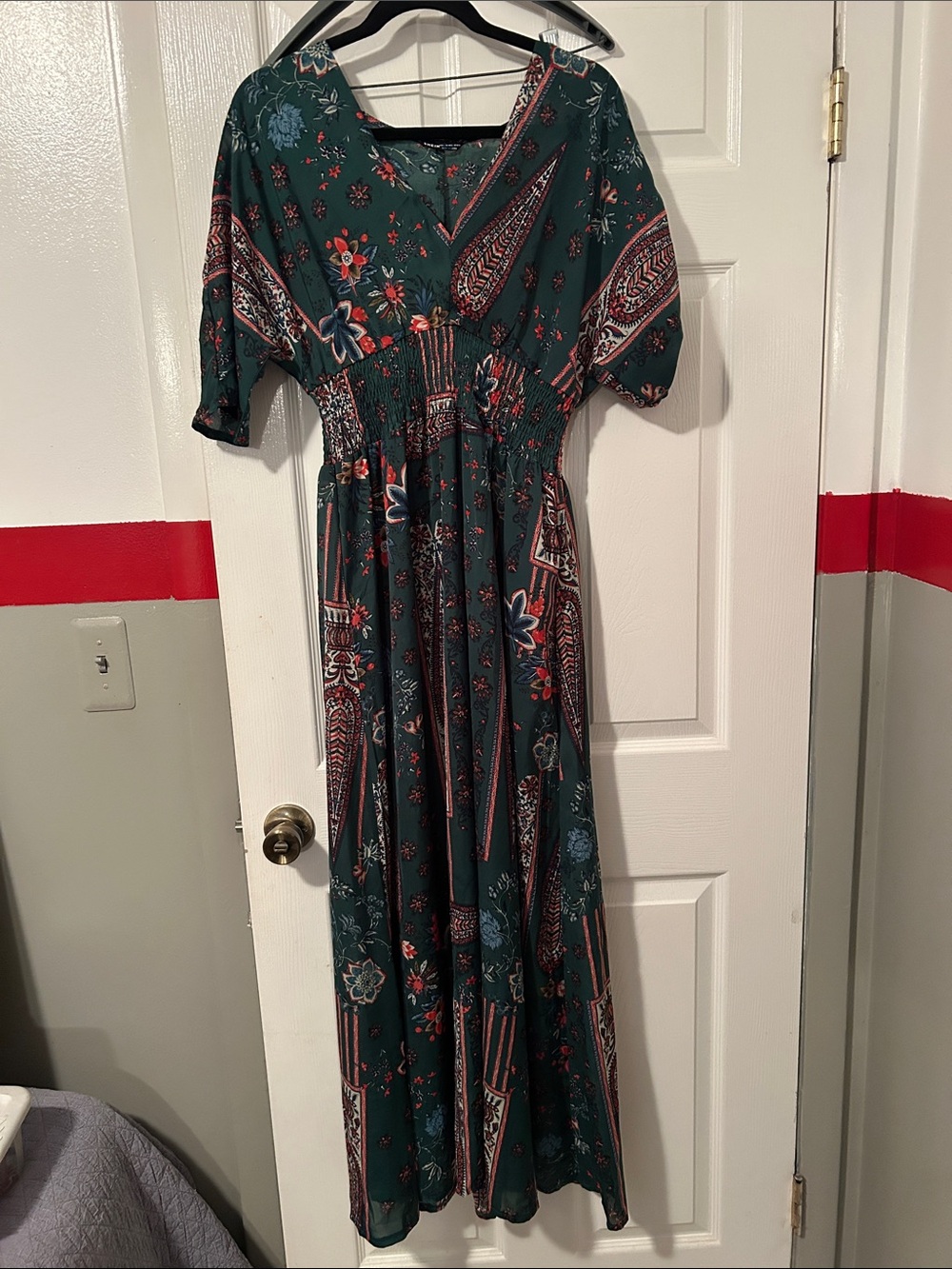 SHEIN Teal Green Floral Paisley Maxi Dress